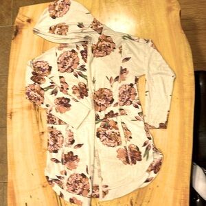 Maurices cream floral long cardigan with hood and pockets.
